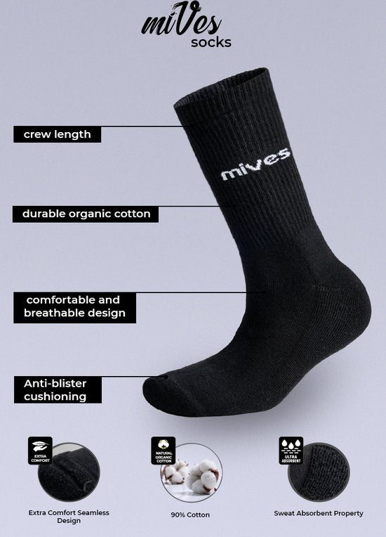 TENNIS & FITNESS SOCKS 40-45 BLACK - 6 PAIRS
